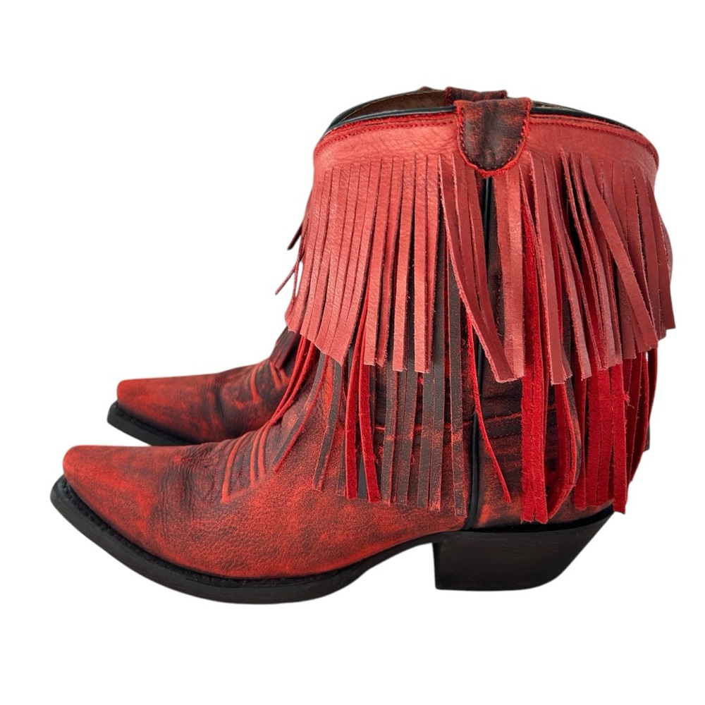 Fringed Red Ankle Boots